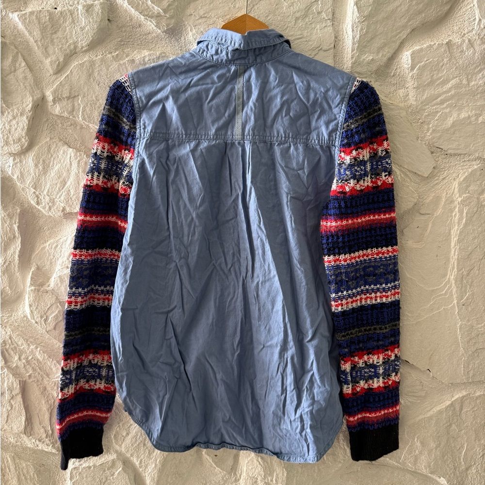 We The Free Chambray Fair Isle Long Sleeve Button Down Shirt M - Picture 8 of 8